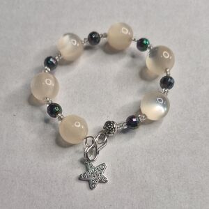 Mother Of Pearl and Silver Beaded Bracelet (For Little Girls)